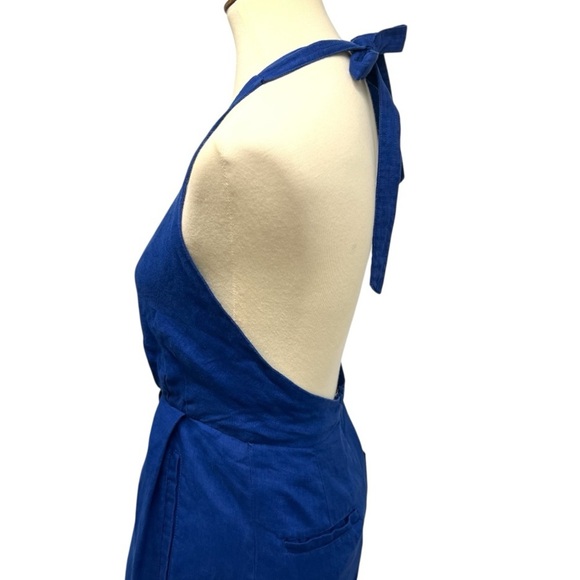 Farm Rio Blue Linen Halter Back Wide Leg Pleated Jumpsuit Women’s XS - Picture 4 of 16